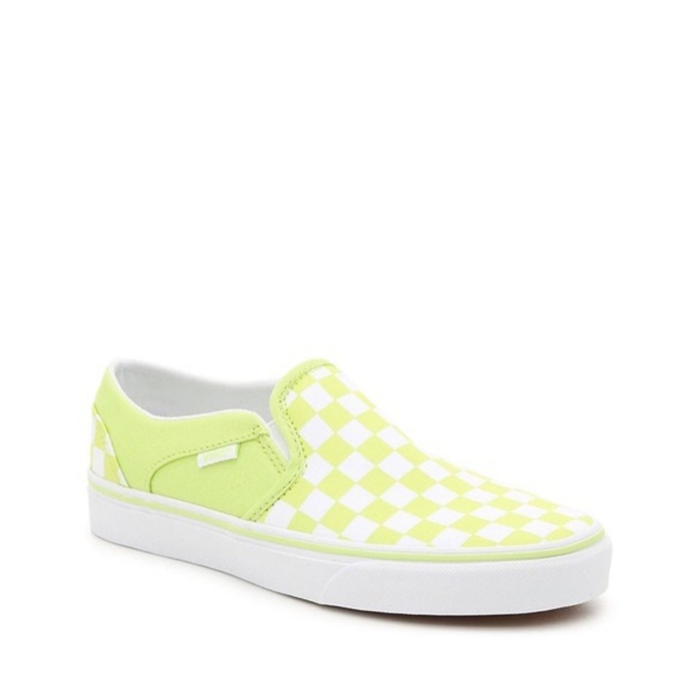 Lime Green Checkered Vans Slip On